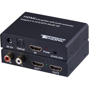 Tendak 1X2 4K HDMI Splitter with HDMI Audio Extractor + Optical and R/L Audio Output Powered Splitter 1 in 2 Out Signal Distributor Support 3D for PS4 Xbox One DVD Blu-ray Player HD TV Projector