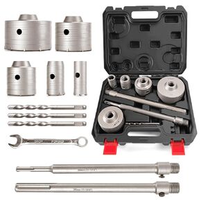 Concrete Hole Saw, 11 PCS Masonry Hole Saw Kit (30 mm 40 mm 65 mm 80 mm 100 mm) with Max Shank & SDS Plus, Brick Hole Saw Drill Bit Set for Concrete Brick Cement Stone Wall Drilling
