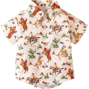 Western Style Button-Down Shirt for Boys, Short Sleeve, Cowboy Theme (Various Sizes, Toddler, Baby)