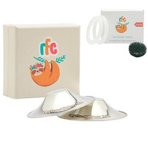 RFC Silver Nursing Cups - 999 Silver Nursing Pad - Nipple Shield Kit for Nursing Newborn - Breastfeeding Essentials - Nipple Cover Breastfeeding - with Silicone Ring & Cleaning Scotch & Case (XL)