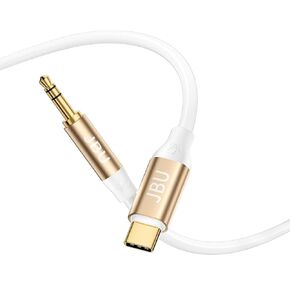 USB C to 3.5mm Audio Aux Jack Cable [Hi-Fi 4FT] Right Angle Type C to 3.5mm Headphone Car Stereo Cord Compatible with iPhone 15 Pro Max/15 Plus, Galaxy S23 S24 Ultra iPad Pixel-White