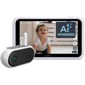 Tiny Traveler Ai Smart Wireless Baby Car Monitor (TT006W) - AI-Powered Safety Alerts: Cry/Laugh/Stand Detection, Virtual Fense, Long Range 1000ft Night Vision Lullabies Night Light - White