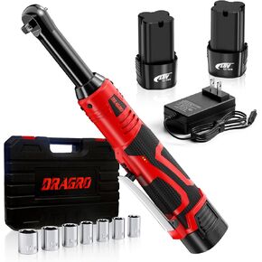 3/8" 18V Extended Cordless Ratchet Wrench, 40 Ft-Lbs 450RPM Electric Power Ratchet Wrenches with 2Pcs 2000 mAh Batteries, Battery Powered Ratchet Driver with 7 Sockets, Variable Speed