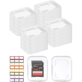 20PCS Clear SD Card Holder, Plastic Memory Card Case with Colorful Label Stickers Standard SDHC SDXC Micro SD Cards Organizer Portable Photography Storage Accessories