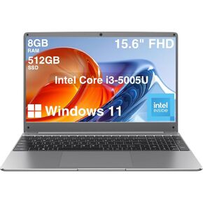 كمبيوتر محمول 15.6 بوصة FHD، ذاكرة الوصول العشوائي DDR4 8 جيجابايت/ SSD 512 جيجابايت، معالج Core i3 5005U، لأجهزة الكمبيوتر المحمولة المدرسية، كمبيوتر محمول Win 11، 2.4G/5G WiFi، BT4.2، RJ45، لوحة مفاتيح رقمية