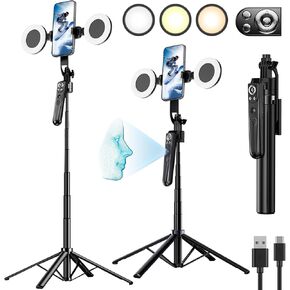 Extendable Auto Face Tracking Tripod 360° Rotation with Light, No App, 70.8" Motion Sensor Phone Tripod Stand, Phone GoPro Mount Gesture Control for Vlog/Live Stream/Video Recording