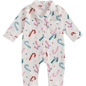 Balaflyie Baby Girl Button Down Pajamas Romper One-Piece Jumpsuit Long Sleeve Sleeper Infant Sleepwear