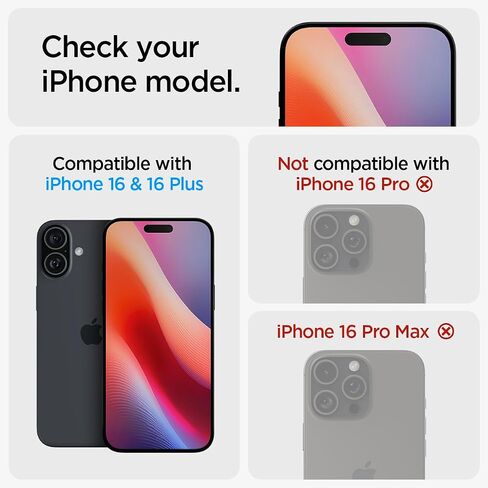 واقي شاشة لعدسة الكاميرا من Spigen [GlasTR EZ Fit Optik Pro] مصمم لهاتف iPhone 16 Plus/iPhone 16 [صديق للحافظة] - أسود [عبوة من قطعتين] in Saudi Arabia