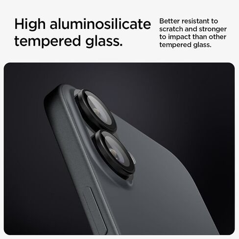 واقي شاشة لعدسة الكاميرا من Spigen [GlasTR EZ Fit Optik Pro] مصمم لهاتف iPhone 16 Plus/iPhone 16 [صديق للحافظة] - أسود [عبوة من قطعتين] in Saudi Arabia