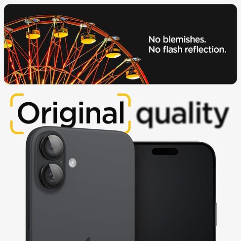 واقي شاشة لعدسة الكاميرا من Spigen [GlasTR EZ Fit Optik Pro] مصمم لهاتف iPhone 16 Plus/iPhone 16 [صديق للحافظة] - أسود [عبوة من قطعتين] in Saudi Arabia