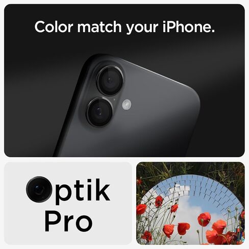 واقي شاشة لعدسة الكاميرا من Spigen [GlasTR EZ Fit Optik Pro] مصمم لهاتف iPhone 16 Plus/iPhone 16 [صديق للحافظة] - أسود [عبوة من قطعتين] in Saudi Arabia