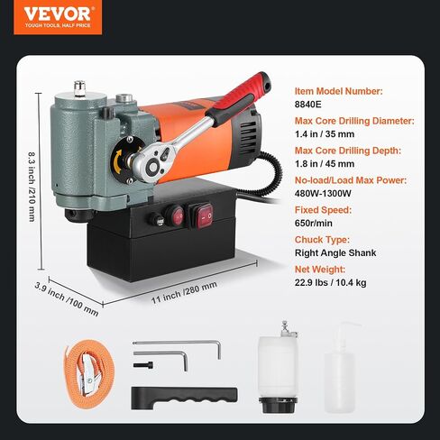 VEVOR Low Profile Mag Drill Press, 1300W 1.38" Boring Diameter, 2422lbf Power Magnetic Drill, 650 PRM, Electric Drilling Machine for Metal Surface, Industrial and Home Improvement in Saudi Arabia