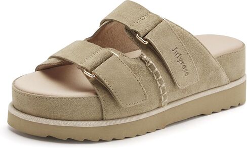 Women's Suede Leather Platform Sandals Adjustable Double Straps EVA Outsole Slip on Slide Sandals Open Toe Softness Fashionable in Saudi Arabia