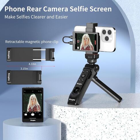 King Ma 4K Phone Vlog Selfie Monitor Screen, Wired Mini Monitor for iPhone Rear Camera with Magnetic Phone Clip & Bluetooth Remote for Vlog Live Stream TikTok(Not Supporting 4K 60fps Recording) in Saudi Arabia
