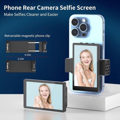 King Ma 4K Phone Vlog Selfie Monitor Screen, Wired Mini Monitor for iPhone Rear Camera with Magnetic Phone Clip & Bluetooth Remote for Vlog Live Stream TikTok(Not Supporting 4K 60fps Recording) in Saudi Arabia