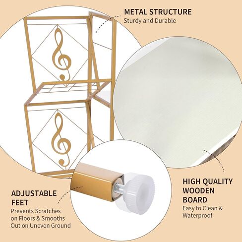Record Player Stand, Record Player Table with Vinyl Record Storage, Turntable Stand with 2-Tier Vinyl Display Shelf & Metal Frame, Vinyl Record Holder for Living Room, Gold & White in Saudi Arabia