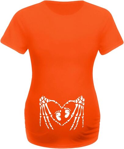 قميص الأمومة الهالوين للنساء قمصان إعلان الحمل قميص الحمل مع آثار أقدام تي شيرت in Kuwait