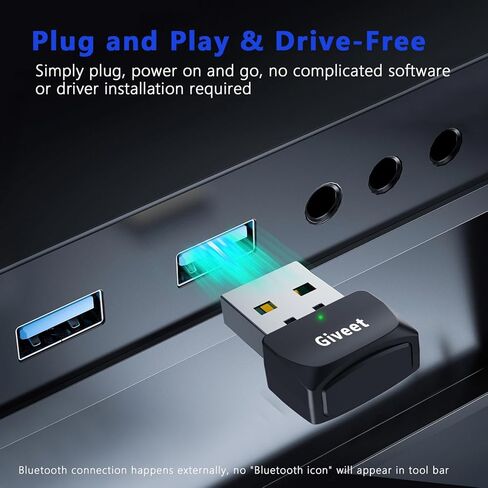 محول بلوتوث USB من Giveet للكمبيوتر الشخصي، جهاز إرسال صوت USB Bluetooth V5.4 للكمبيوتر المكتبي والكمبيوتر المحمول، التوصيل والتشغيل، يدعم MacOS Windows 11/10/8.1/8/7، زوج مع مكبر صوت سماعات بلوتوث in Kuwait
