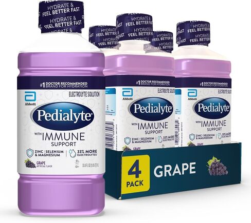 Pedialyte with Immune Support Electrolyte Solution, Grape, Hydration Drink with Zinc, Selenium, and Magnesium, 1 Liter, Pack of 4 in Kuwait