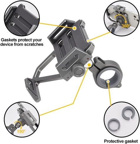 حامل تثبيت للهاتف على الدراجة النارية من Blueshyhall، مشبك للهاتف الخلوي لمقود الدراجة من الألومنيوم قابل للدوران 360 درجة للهواتف مقاس 4.7-7.9 بوصة in Kuwait