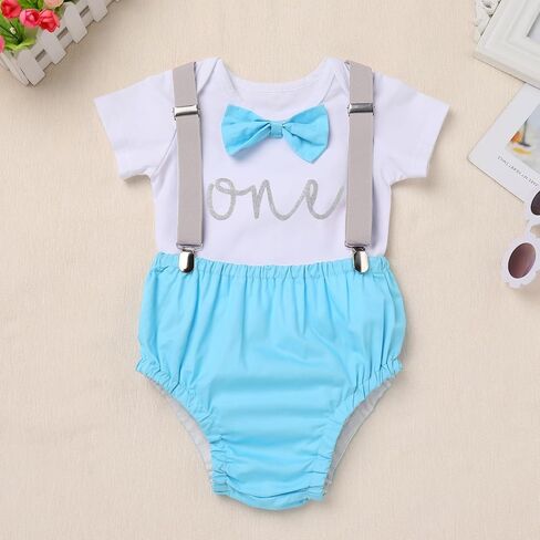 ODASDO Baby Boys First Birthday Cake Smash Outfit Toddlers Kids Bow Tie Romper Diaper Covers Shorts Suspenders Set in Saudi Arabia