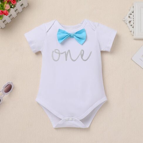 ODASDO Baby Boys First Birthday Cake Smash Outfit Toddlers Kids Bow Tie Romper Diaper Covers Shorts Suspenders Set in Saudi Arabia