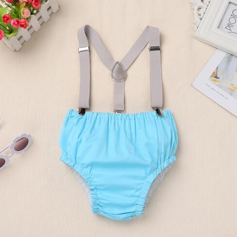 ODASDO Baby Boys First Birthday Cake Smash Outfit Toddlers Kids Bow Tie Romper Diaper Covers Shorts Suspenders Set in Saudi Arabia
