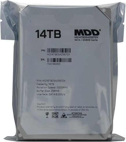 MDD (MD14TBGSA25672X) 14 تيرابايت 7200 دورة في الدقيقة SATA 6 جيجابايت/ثانية 256 ميجابايت كاش 3.5 بوصة محرك الأقراص الصلبة الداخلي لسطح المكتب (متجدد) in Saudi Arabia