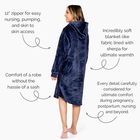 Nursing Robe for Breastfeeding - Postpartum Nursing Gown w/Breastfeeding Zip - Cozy Maternity Postpartum Loungewear for Moms in Saudi Arabia
