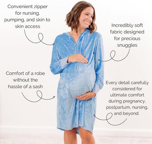 Nursing Robe for Breastfeeding - Postpartum Nursing Gown w/Breastfeeding Zip - Cozy Maternity Postpartum Loungewear for Moms in Saudi Arabia