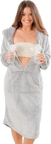 Nursing Robe for Breastfeeding - Postpartum Nursing Gown w/Breastfeeding Zip - Cozy Maternity Postpartum Loungewear for Moms in Saudi Arabia