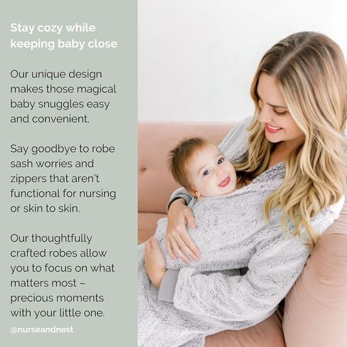 Nursing Robe for Breastfeeding - Postpartum Nursing Gown w/Breastfeeding Zip - Cozy Maternity Postpartum Loungewear for Moms in Saudi Arabia