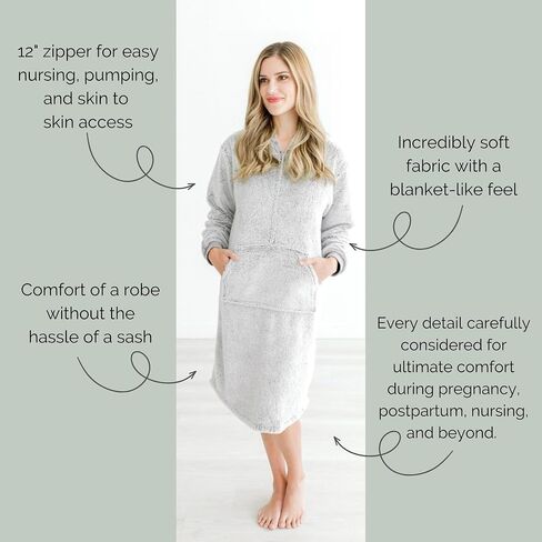 Nursing Robe for Breastfeeding - Postpartum Nursing Gown w/Breastfeeding Zip - Cozy Maternity Postpartum Loungewear for Moms in Saudi Arabia