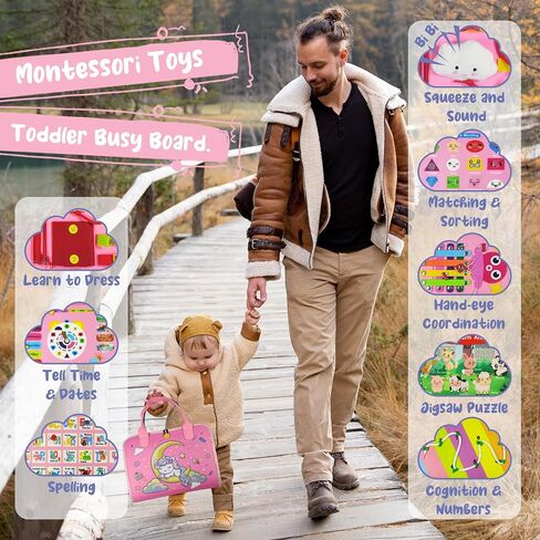 TenFans ​​Montessori Busy Board for Toddlers 3-5 Years - Sensory Toys for Fine Motor Skills - Felt Travel Activity Board with Zipper in Saudi Arabia