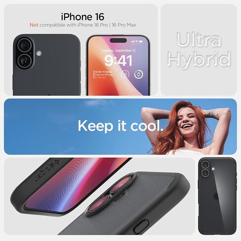 حافظة Spigen Ultra Hybrid مصممة لهاتف iPhone 16 Pro Max (2024) [مضادة للاصفرار]، [حماية من الدرجة العسكرية] - شفاف كريستالي in Saudi Arabia