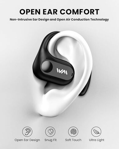 Open Ear Headphones,Bluetooth 5.3 Air Conduction Wireless Earbuds,Comfort & Secure Fit ,Powerful Bass,Clear Calls,30H Playback,Light Weight Open Headphones with Ear-Hook for Workout,Running,Black in Saudi Arabia