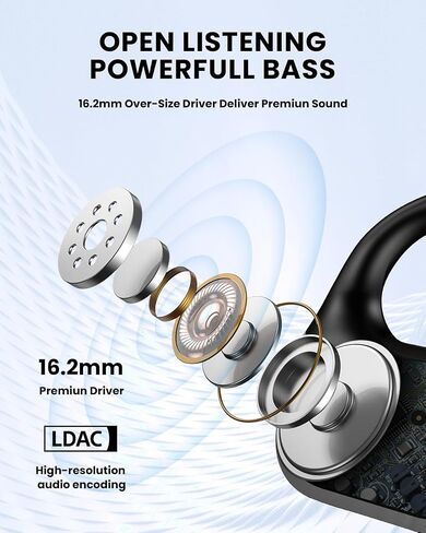 Open Ear Headphones,Bluetooth 5.3 Air Conduction Wireless Earbuds,Comfort & Secure Fit ,Powerful Bass,Clear Calls,30H Playback,Light Weight Open Headphones with Ear-Hook for Workout,Running,Black in Saudi Arabia
