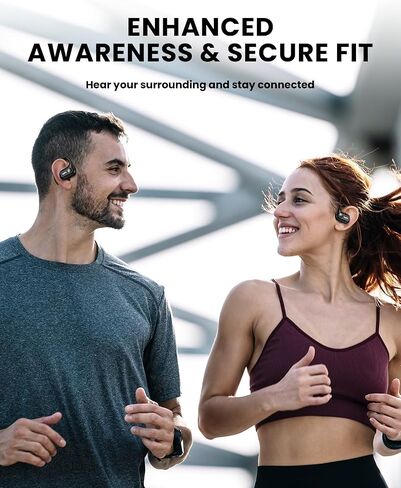 Open Ear Headphones,Bluetooth 5.3 Air Conduction Wireless Earbuds,Comfort & Secure Fit ,Powerful Bass,Clear Calls,30H Playback,Light Weight Open Headphones with Ear-Hook for Workout,Running,Black in Saudi Arabia