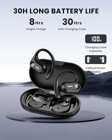 Open Ear Headphones,Bluetooth 5.3 Air Conduction Wireless Earbuds,Comfort & Secure Fit ,Powerful Bass,Clear Calls,30H Playback,Light Weight Open Headphones with Ear-Hook for Workout,Running,Black in Saudi Arabia