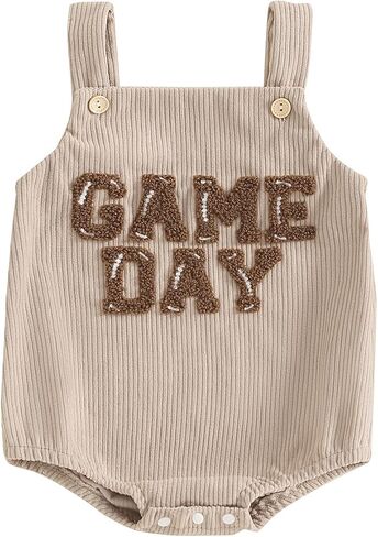 Infant Baby Boys Girls Overalls Sleeveless Football Game Day Embroidery Corduroy Romper Cute Newborn Outfit in Saudi Arabia