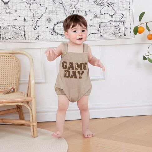 Infant Baby Boys Girls Overalls Sleeveless Football Game Day Embroidery Corduroy Romper Cute Newborn Outfit in Saudi Arabia
