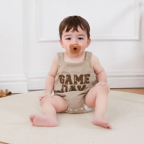 Infant Baby Boys Girls Overalls Sleeveless Football Game Day Embroidery Corduroy Romper Cute Newborn Outfit in Saudi Arabia
