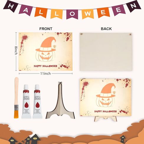 مجموعة الأعمال الفنية لبصمة اليد للهالوين، لوحة خشبية على شكل قرع اليد الأولى للهالوين، هدية للأطفال الصغار والآباء الجدد، هدية تذكارية للعائلة، ديكور الهالوين، علامة خشبية معلقة in Kuwait