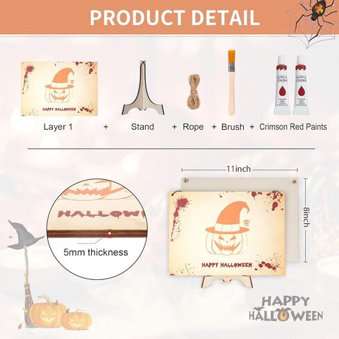 مجموعة الأعمال الفنية لبصمة اليد للهالوين، لوحة خشبية على شكل قرع اليد الأولى للهالوين، هدية للأطفال الصغار والآباء الجدد، هدية تذكارية للعائلة، ديكور الهالوين، علامة خشبية معلقة in Kuwait