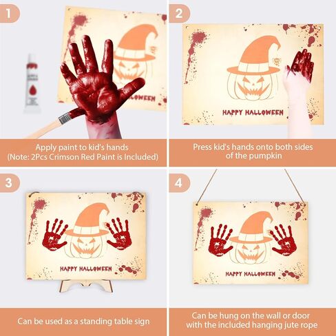 مجموعة الأعمال الفنية لبصمة اليد للهالوين، لوحة خشبية على شكل قرع اليد الأولى للهالوين، هدية للأطفال الصغار والآباء الجدد، هدية تذكارية للعائلة، ديكور الهالوين، علامة خشبية معلقة in Kuwait