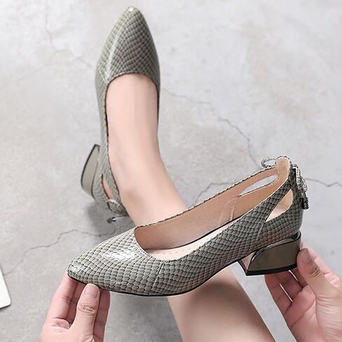 Women’s Genuine Leather Print Low Chunky Heel Dress Pumps Sexy Elegant Breathable Wear-Resistant Pointed Toe Shallow Mouth Slip-on Low Block Heel Pumps Shoes for Work Wedding Date in Saudi Arabia