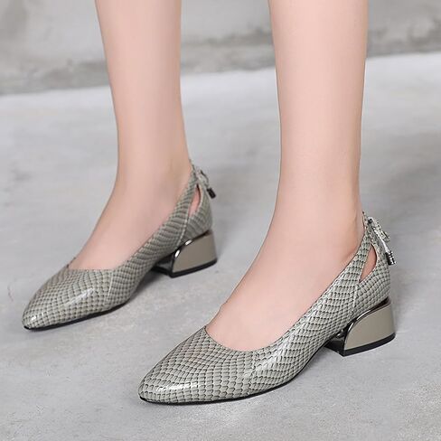 Women’s Genuine Leather Print Low Chunky Heel Dress Pumps Sexy Elegant Breathable Wear-Resistant Pointed Toe Shallow Mouth Slip-on Low Block Heel Pumps Shoes for Work Wedding Date in Saudi Arabia