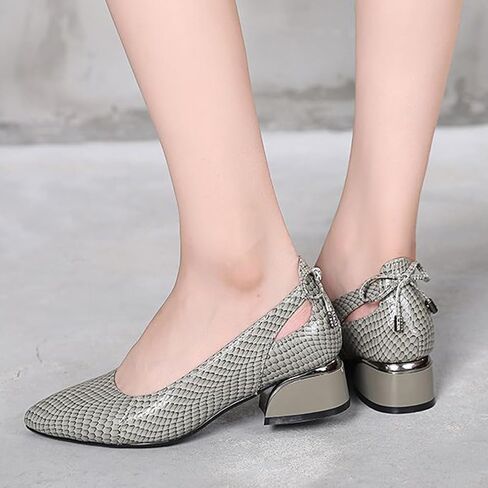 Women’s Genuine Leather Print Low Chunky Heel Dress Pumps Sexy Elegant Breathable Wear-Resistant Pointed Toe Shallow Mouth Slip-on Low Block Heel Pumps Shoes for Work Wedding Date in Saudi Arabia