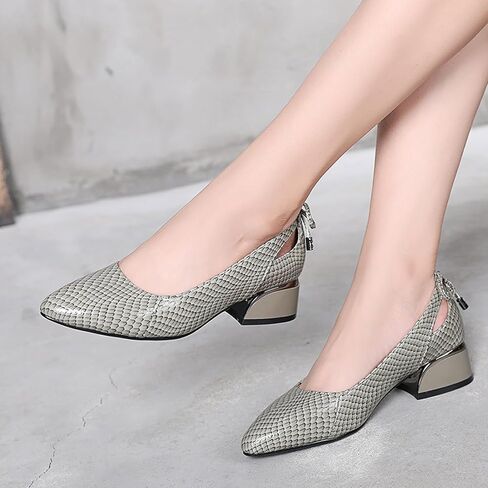 Women’s Genuine Leather Print Low Chunky Heel Dress Pumps Sexy Elegant Breathable Wear-Resistant Pointed Toe Shallow Mouth Slip-on Low Block Heel Pumps Shoes for Work Wedding Date in Saudi Arabia