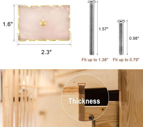 Set of 4 Rose Quartz Crystal Drawer Knobs Pink Square Decorative Drawer Pulls with Gold Plated Edge for Dresser Nursery Cupboard Cabinet in Saudi Arabia